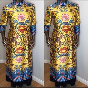 Vintage yellow Cheongsam satin dress